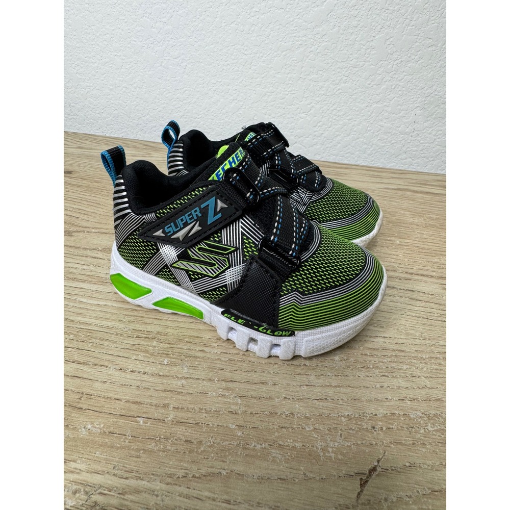 Skechers Kids S Lights Flex-Glow Super Z Black Green Sneakers Size 5 Toddler‎